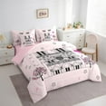 thumbnail image 3 of Manfei Notre Dame Cathedral Bed in a Bag Queen Size,Romantic Paris City Bed Set,Pink Heart Print Bedding Queen Size For Women,Ultra Soft Bedroom Decoration Reversible,7 Pieces, 3 of 7
