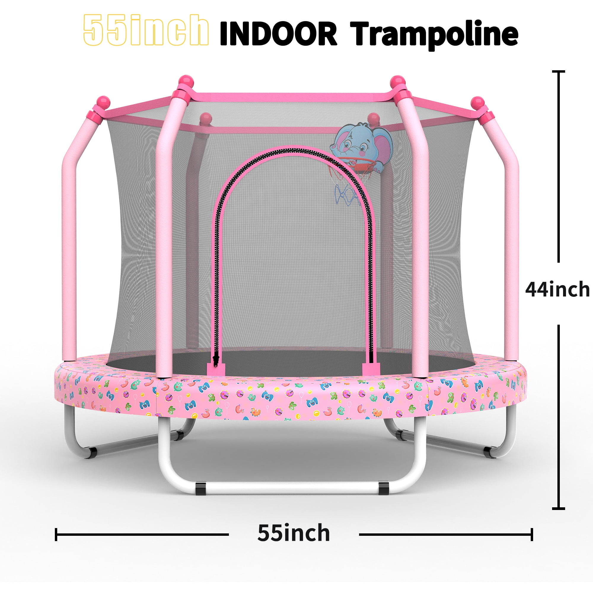 Mini Trampoline for Kids with Safety Enclosure Net, 55" Toddler Trampoline with No-Gap Safe Design, Segmart Recreational Trampolines for Birthday Gifts, Rebounder Trampoline with Ocean Balls