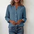 thumbnail image 4 of Women's White Linen V-Neck Button Down Shirt Long Sleeve Spring Summer Casual Wear, 4 of 9