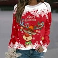thumbnail image 2 of Fiaer Chandails de Noël pour Femmes Mignons et Drôles avec Graphique de Cerf, Chandail à Col Rond à Manches Longues, Grande Taille, Hauts Rouge TG, 2 of 4