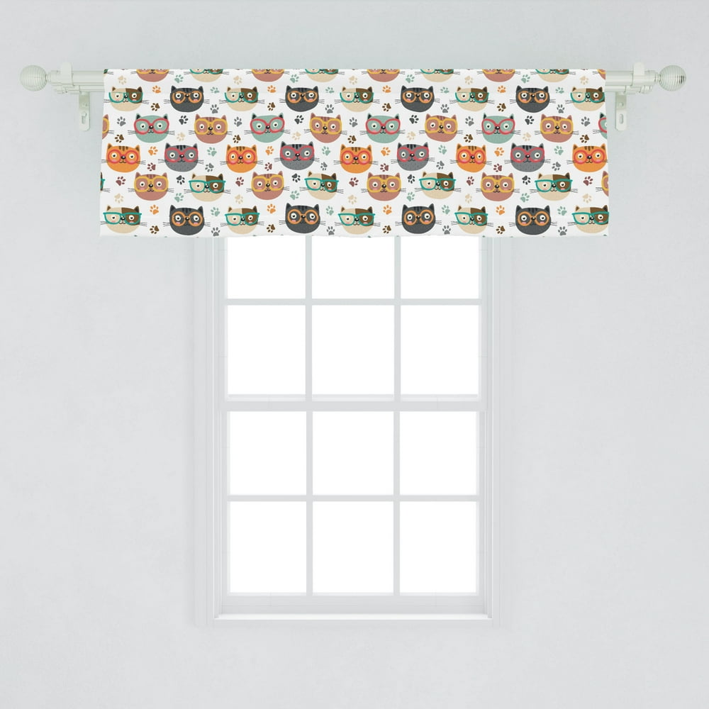 Cats Window Valance, Pattern with Playful Kitty Faces Wearing
