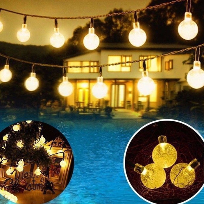 20ft 30 LED Solar String Ball Lights Outdoor Waterproof Warm White Garden Decor 