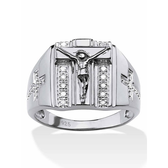 PalmBeach Jewelry Men's Round Diamond Crucifix and Cross Ring 1/10 TCW in 18k Gold-Plated or Sterling Silver