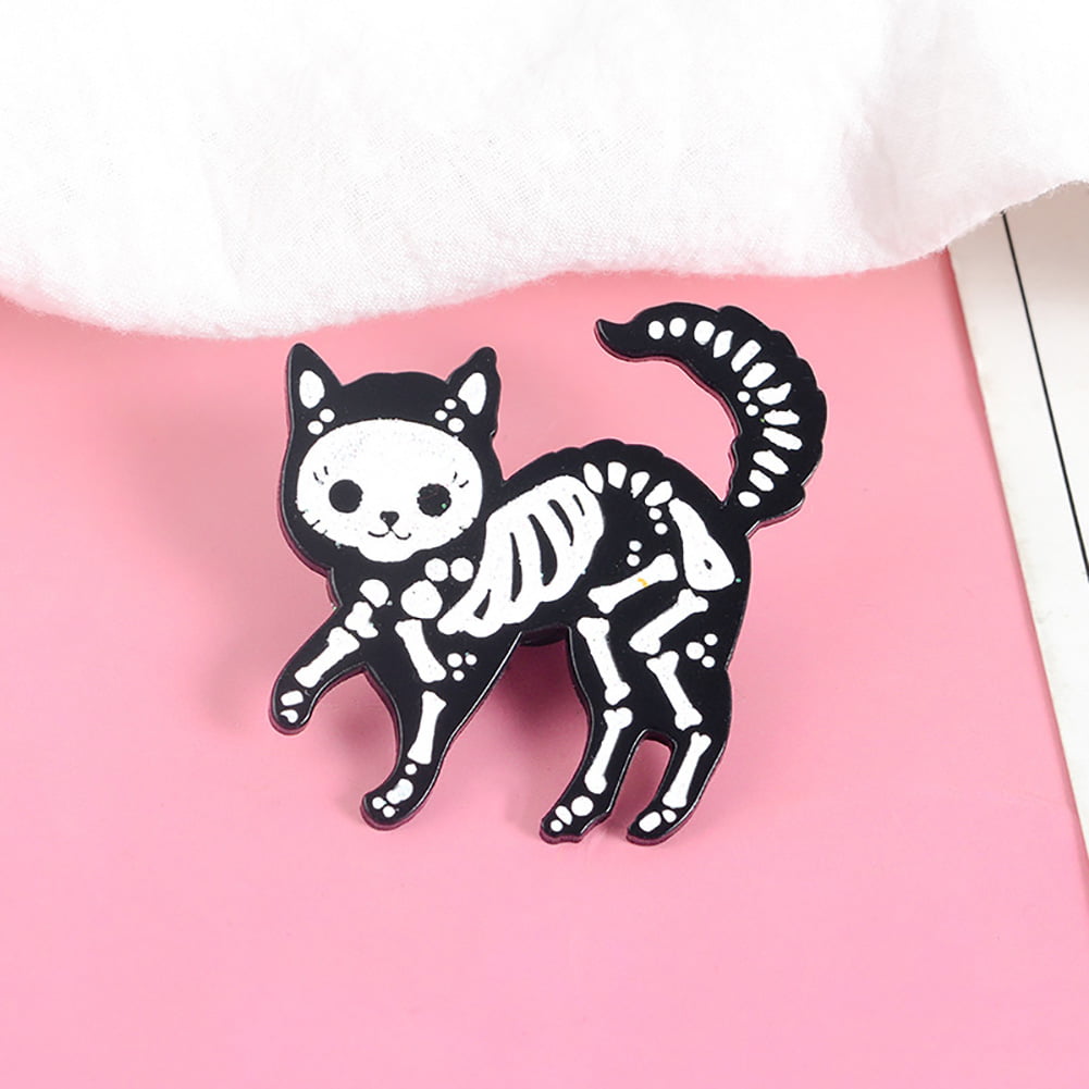 1# vwlvrsco Creative Unisex Cat Skeleton Cartoon Cute Enamel Brooch Pin Badge Jeans Jacket Collar Decor for Girls Students