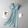 thumbnail image 1 of Camisón Sexy de satén para mujer, Vestido largo de dormir de retazos de encaje, lencería íntima, ropa de dormir suelta para el hogar, novedad de verano, 1 of 2