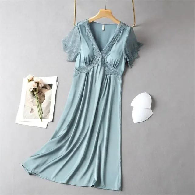 Camisón Sexy de satén para mujer, Vestido largo de dormir de retazos de encaje, lencería íntima, ropa de dormir suelta para el hogar, novedad de verano