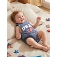 thumbnail image 5 of BemeyourBBs Newborn Baby Boy 4th of July Outfit Independent Day Clothes Bubble Romper Overalls Patriot USA Letter Flag Embroidered Sleeveless Casual Jumpsuit Overalls Baby Fourth of July Outfit, 5 of 9