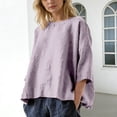 thumbnail image 2 of Tweang Cotton Blend Tops for Women Cotton Linen Pleated Belt Pocket Gauze Shirts Linen Tops Cotton Linen Shirts Boho Beach Gauze Blouses Boho Retro Embroidered Tops Roll Up Short Sleeve Purple L, 2 of 4