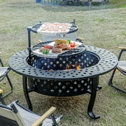 MistMo 42-inch Metal Fire Pit for Outside with 2 Grills, with Lid for Bonfire BBQ Cooking, Garden
