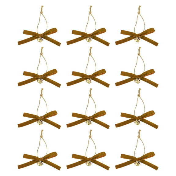 JeashCHAT 12 Pcs Christmas Velvet Bow Ornaments with Bell Pendant, Mini Twist Tie Bows for Gift Wrapping, Christmas Tree Wreath Garland Hanging Decorations