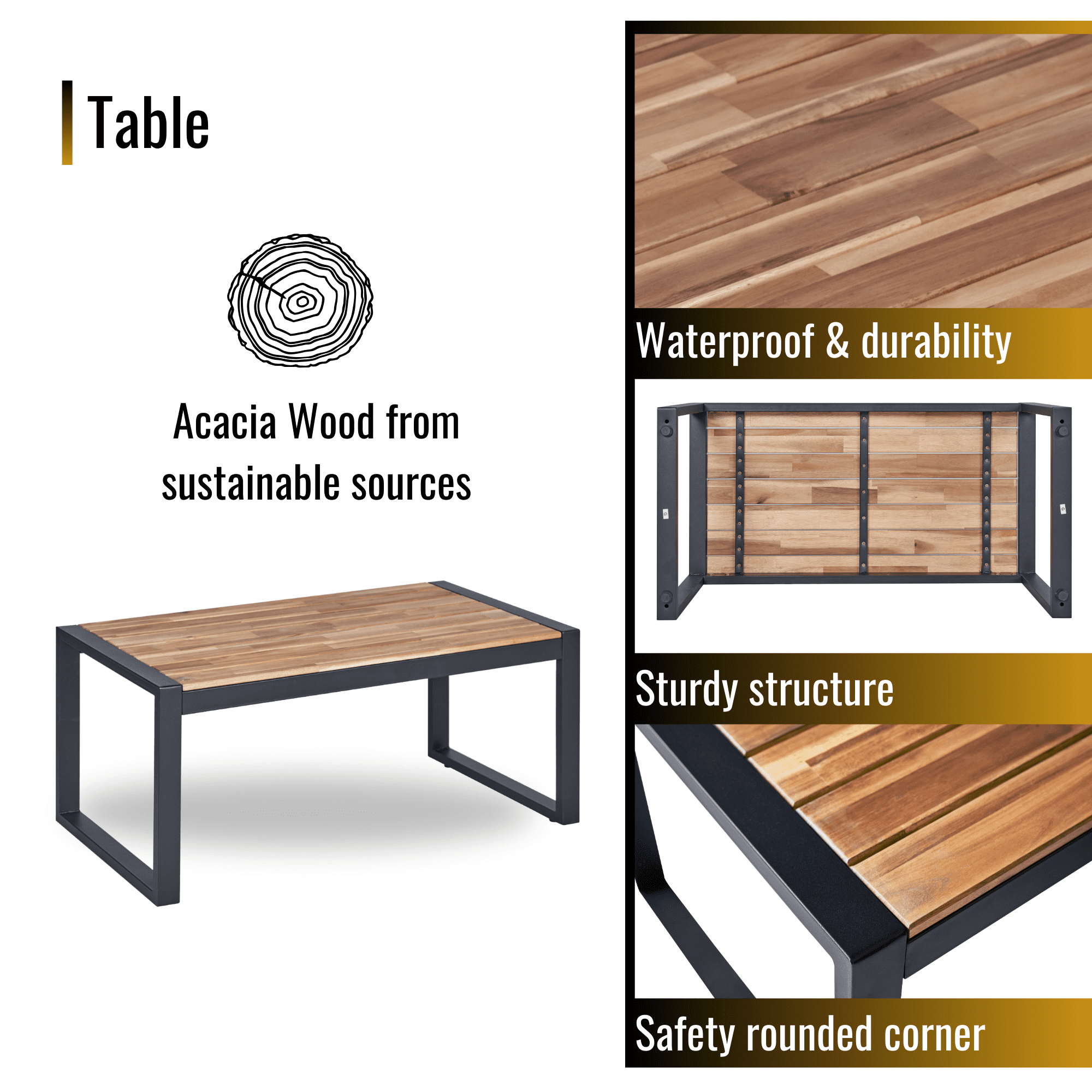 Aimee Lii 4-Piece Patio Furniture Set for Outdoor Balcony Porch Garden Backyard Lawn, Acacia Wood Table Top, Black Cushion Aimee Lii 4-Piece Patio Furniture Set for Outdoor Balcony Porch Garden Backyard Lawn, Acacia Wood Table Top, Black Cushion