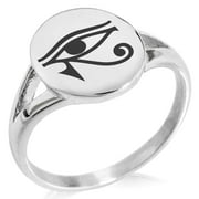 Stainless Steel Egyptian Eye of Horus Minimalist Oval Top Polished Statement Signet Ring