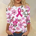 thumbnail image 2 of NAMTYQX In October We Wear Pink Shirt Casual Floral Round Neck Stretchy White Size S, 2 of 5