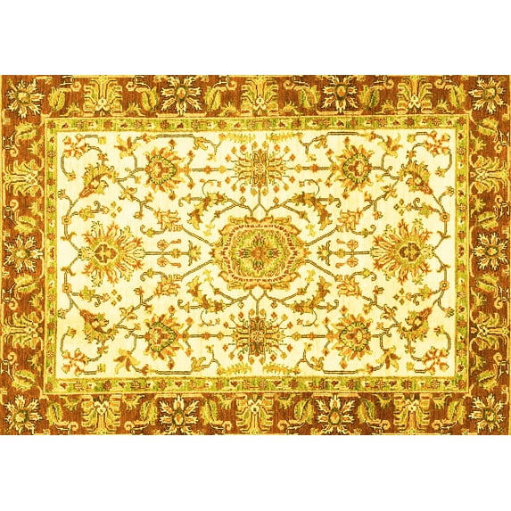 Ahgly Company Machine Washable Indoor Rectangle Oriental Yellow Traditional Area Rugs, 5' x 8'