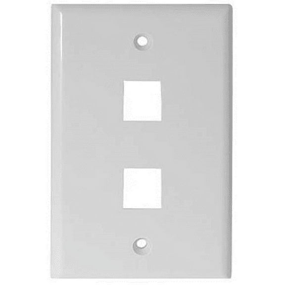 White 2 Port Hole Keystone Jack Flat Wall Plate with Smooth Surface (20/pack)
