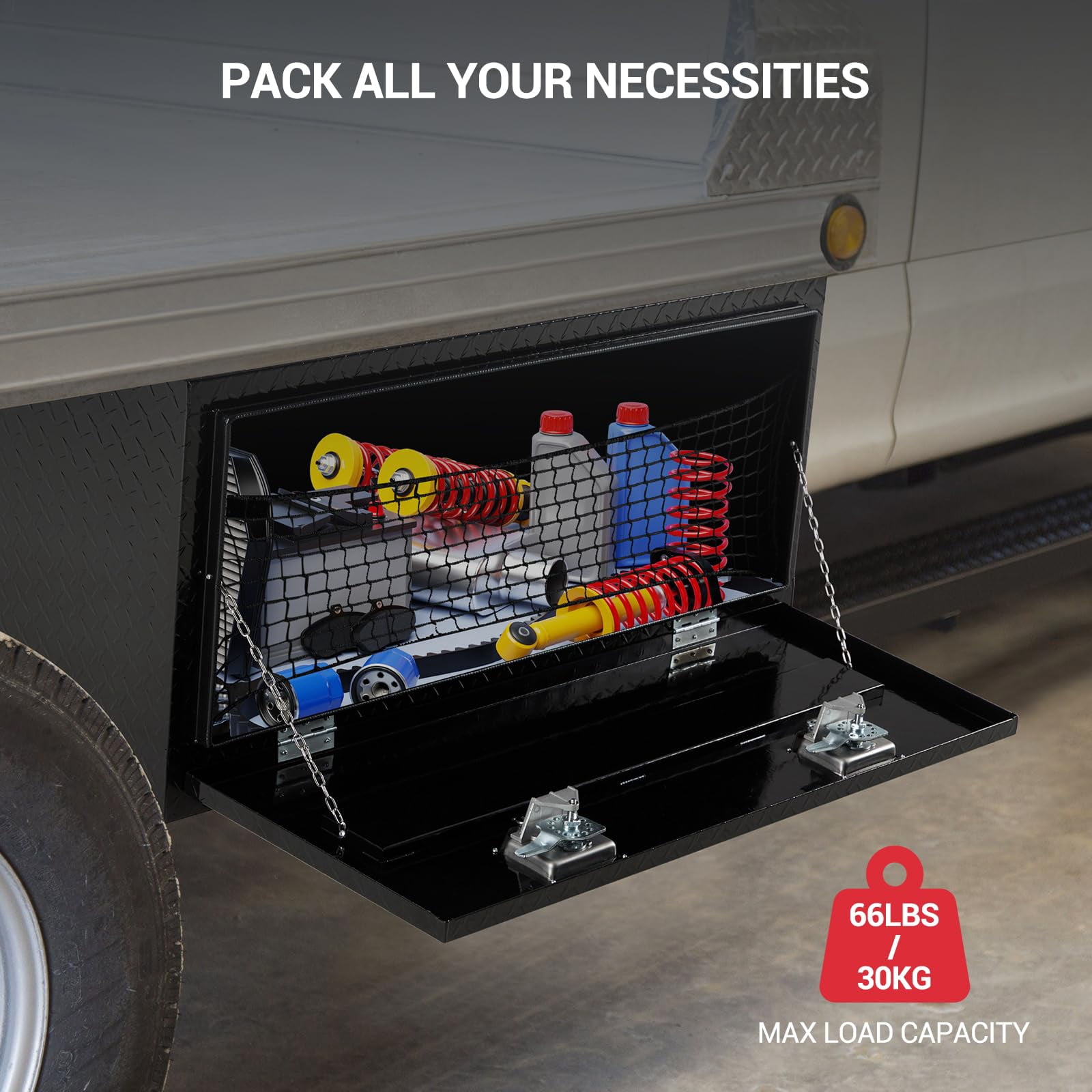 DSstyles Underbody Truck Box,36"x18"x17"Pickup Storage Box,Heavy Duty Aluminum Diamond Plate Tool Box with Lock and Keys,Waterproof Trailer Storage Box with T-Handle for Truck,Van,Trailer