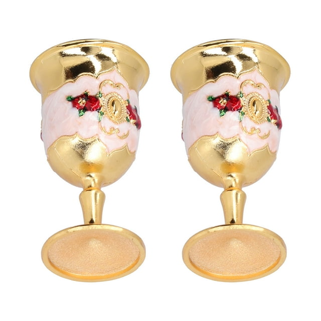 Verre à Vin, Gobelet à Vin Design Rétro Motif Fleur Peinte pour Cadeau pour Bar Vaisselle Or, Blanc