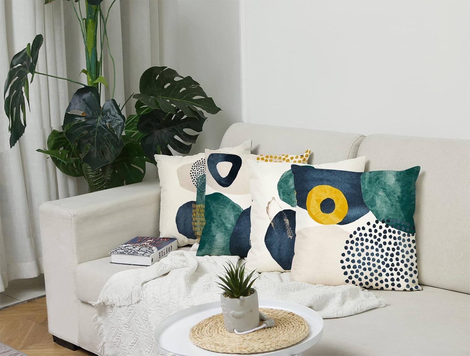 Boho Abstract Pillow Covers 18x18 Set of 4 Mid Century Modern Throw Pillow Covers Geometric Pillow Covers for Outdoor Couch Sofa Minimalist Home Decor