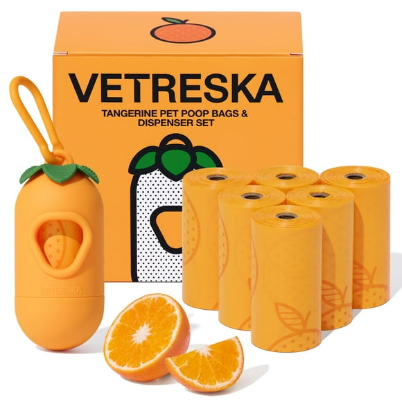 VETRESKA Dog Poop Bags Dispenser with Citrus Scented Waste Bags, Leak Proof, Extra Thick and Large Pet Poop Bags for Walking Dog, Cats Litter 1 Count Holder and 105 Bags