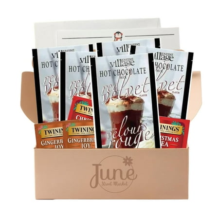 Holiday Red Velvet Cocoa and Tea Gift Box – Cozy Winter Set with Note Card and Envelope