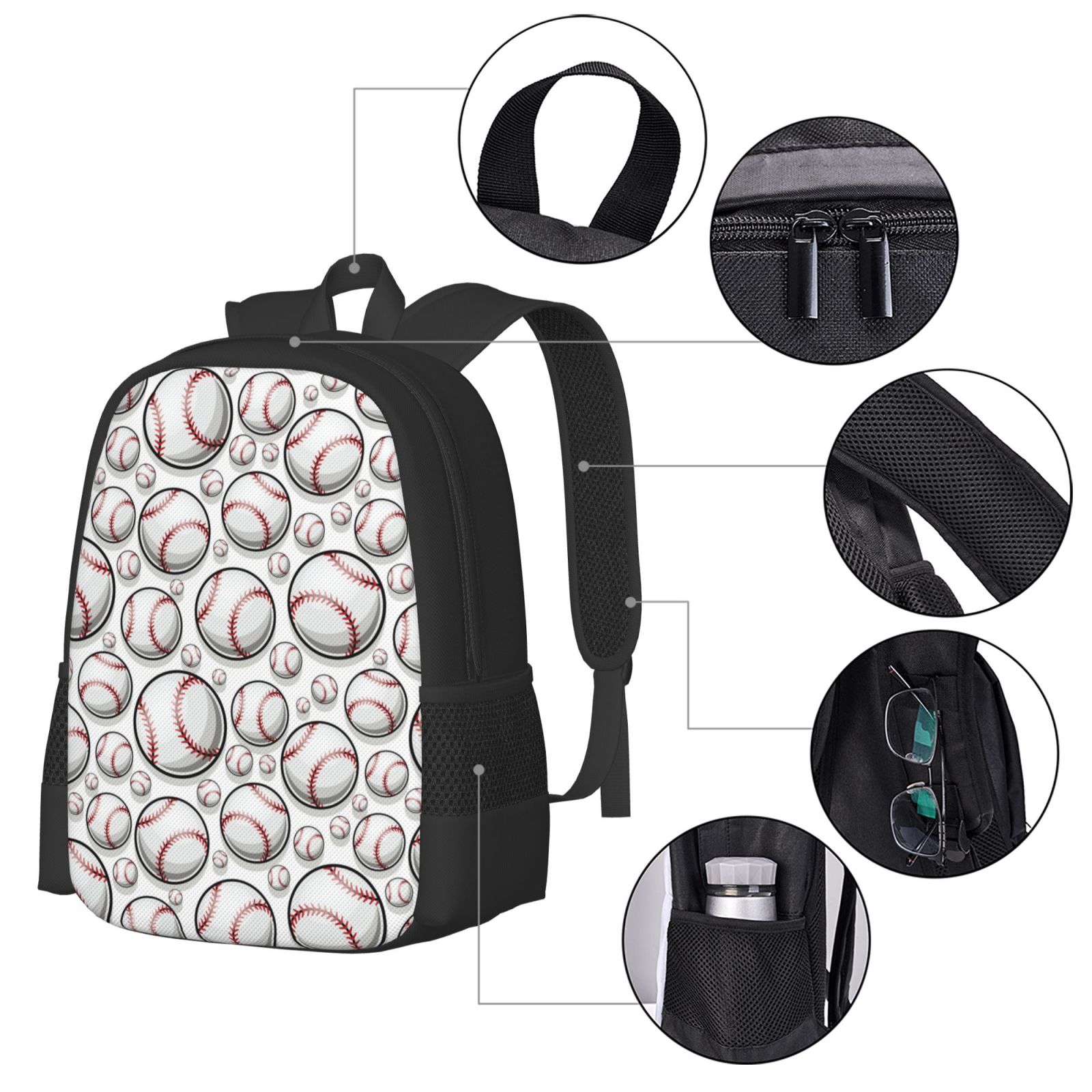 Ratiio Cute Baseball Backpack for Men and Women - Durable 600D Oxford Cloth -Large Capacity, Water-Resistant School, Travel, and Hiking Bag