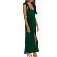 thumbnail image 2 of Women Sleeveless Dress Lace Up Shoulder Straps Ruffle Hem High Waist Belted Side Slits Summer Dress Blackish Green S, 2 of 4