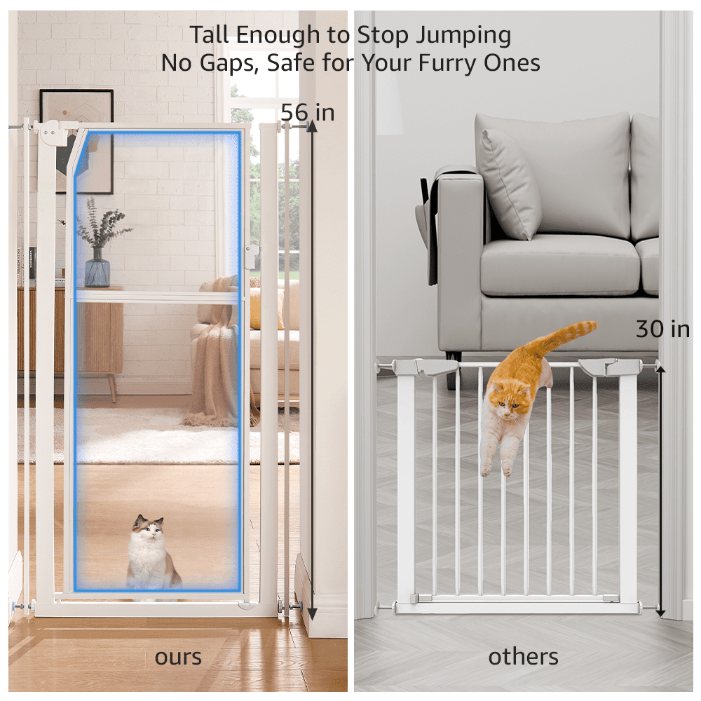 unipaws 56" Extra Tall Pet Gate, Clear Acrylic Tall Cat Gate, White