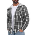 thumbnail image 4 of Men's Plaid Drawstring Hooded Chest Pocket Long Sleeve Shirt Jacket M Gray, 4 of 6