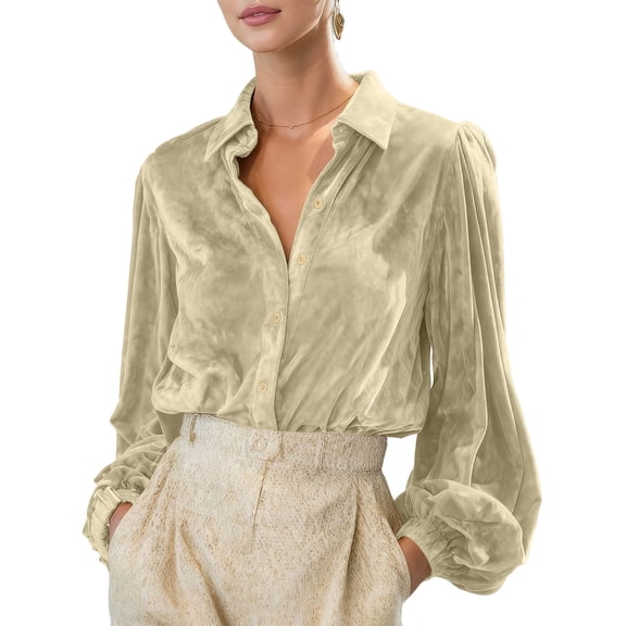 Womens Velvet Long Sleeve Button down Casual Tops, Soft Lapel Collared Shirts,Winter Warm Tops