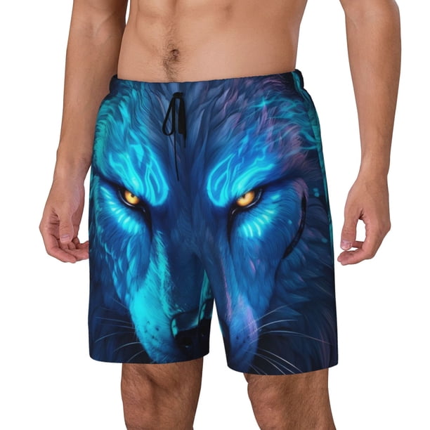 Balery Futuristic Blue Light Wolf Bañador para hombre, shorts de playa de secado rápido con entrepierna y forro de compresión-Medium