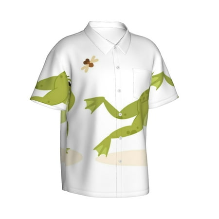 Goofa Hunting Frog Hawaiian Shirt for Men Unisex Summer Beach Casual Short Sleeve Button Down Shirts Aloha Tropical Floral print shirt-Large