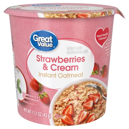 Great Value Strawberries & Cream Flavored Instant Oatmeal Cup, 1.51 oz