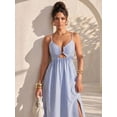 thumbnail image 4 of Blue And White Striped Spaghetti Strap Maxi Dress With Front Cutout, 4 of 30
