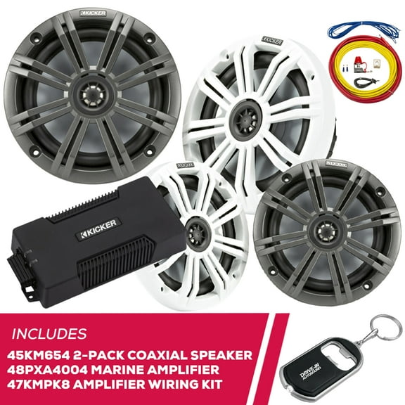 New Kicker 2-Pack 45KM654 6.5" Coaxial Speakers,48PXA4004 Amp & Amp Wiring Kit