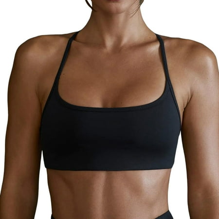 SHENGYUAN Push Up Bras Supportive Sports for Womens Workout Fitness Backless Padded Low Impact Bra Yoga Crop Tank Top Black L