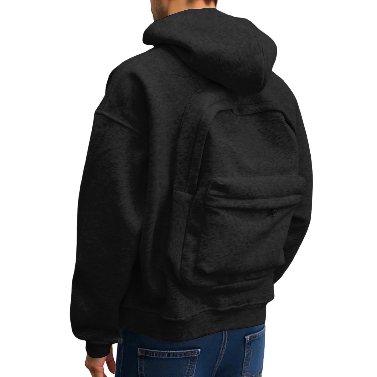 BUWTTED Backpack Hoodie for Men Women Zipper Cardigan Creative Hoodies Lightweight Travel Hooded Sweatshirts with Backpack Black S