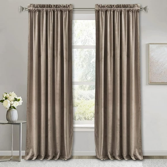 AIR-Taupe Velvet Curtains 120 inch Length 2 Panels Set, Room Darkening Curtains & Drapes Rod Pocket Luxury Decor for Bay Window Energy Smart Privacy Blinds for Apt Farmhouse, W52 x L120 inches