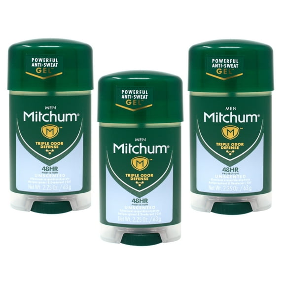 3 Pack Mitchum Advanced Gel Anti-Perspirant Deodorant Unscented 2.25 Oz Each