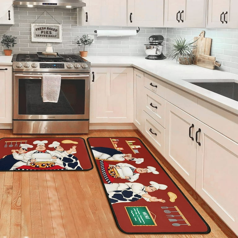 Chef Kitchen Rugs and Mats Non Skid Washable Absorbent Microfiber Kitchen  Mat for Floor Anti Fatigue Kitchen Mat Set of 2 Chef Kitchen Decor Stain