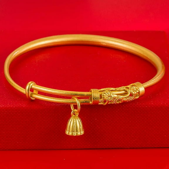 GKNET 24K Yellow Gold Plated Adjustable Lotus Bangle Bracelet Womens Retro Jewelry