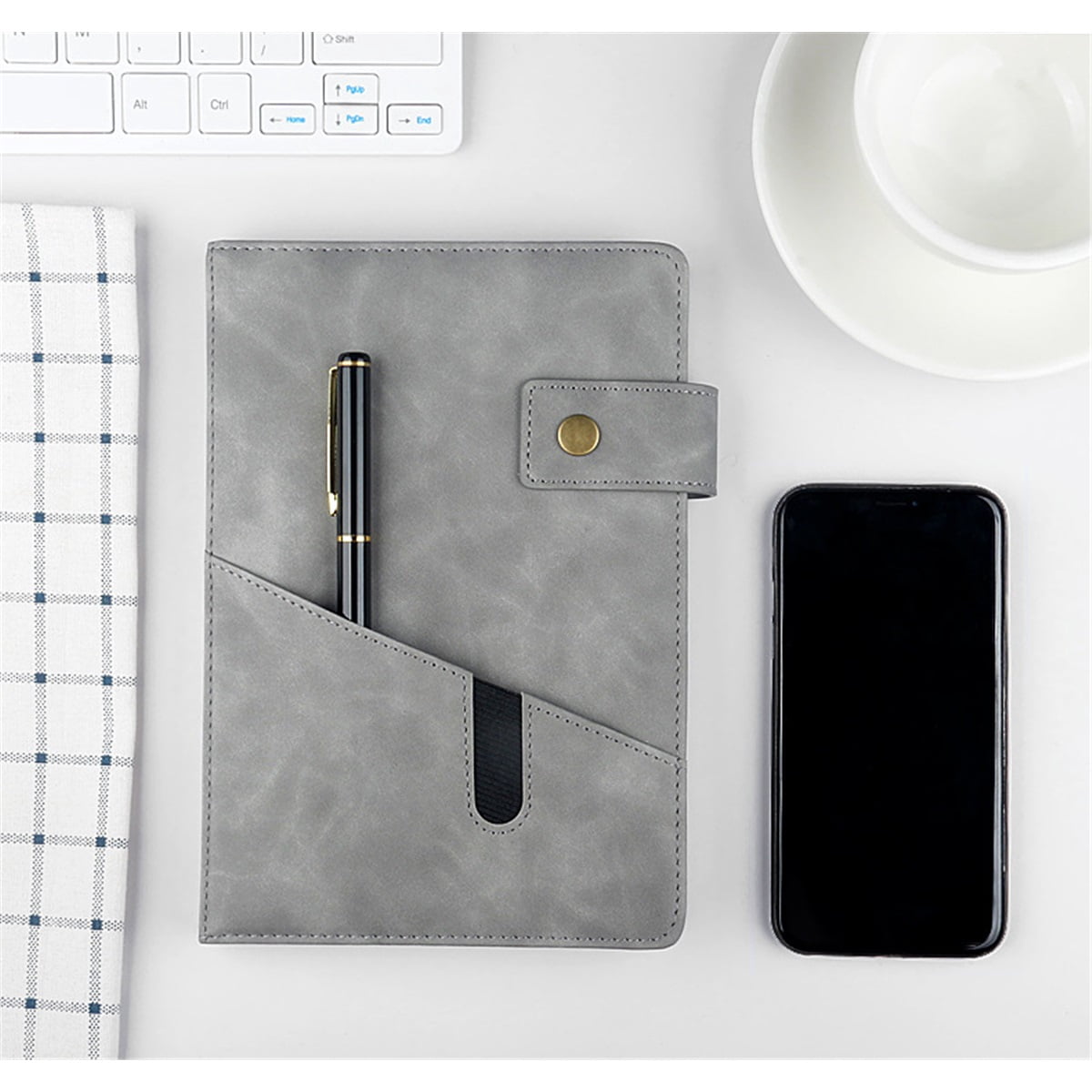 Grey A5 Lined Leather Journal Notebook for Men Women,5.9" X 8.4" Personalized Hardcover Journal 200 Pages 80 Gsm Thick Ruled Paper Daily Diary for Travel,Business,Work,Writing