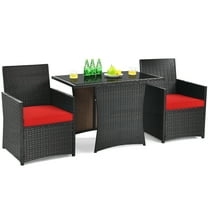 Topbuy 3 Piece Pe Rattan Outdoor Patio Bar Set, Mixed Brown/Red