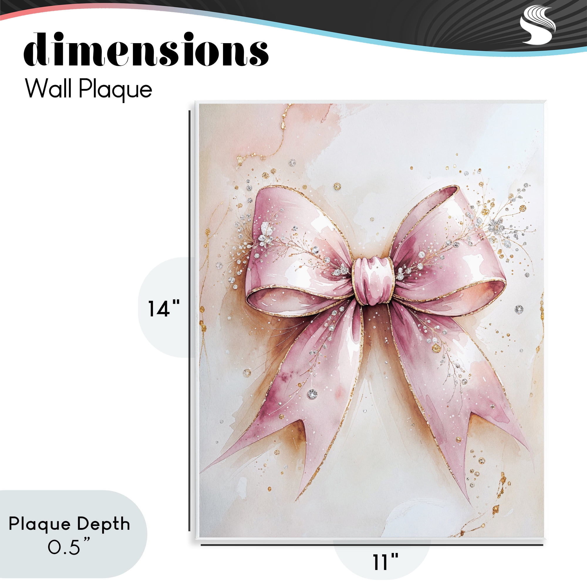 Stupell Industries Glamorous Blush Pink Bow Wall Plaque Art, design by Nataly White