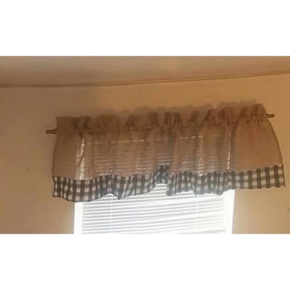 Burlap and Gingham valance (Valance) (86 X 14 INCH, BLACK GINGHAM LARG