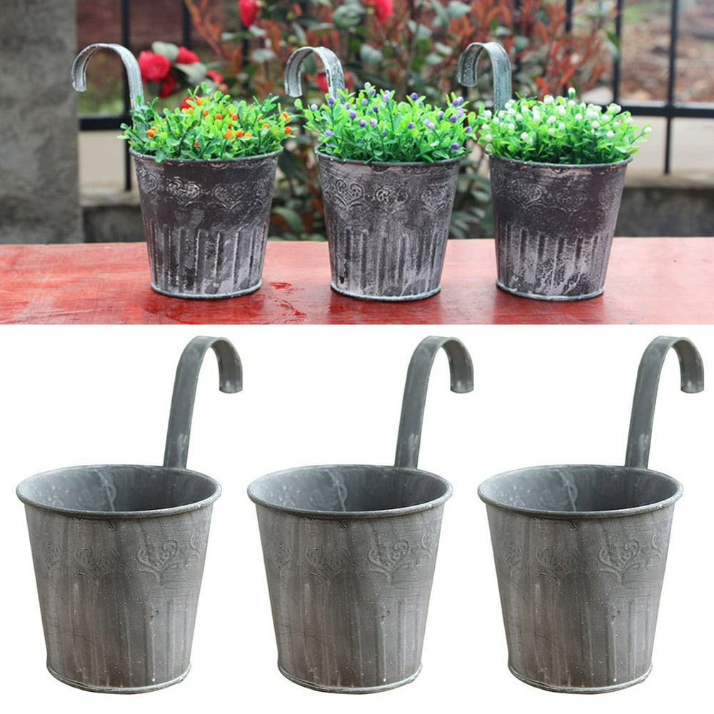 Menard Set of 3 Metal Flower Pot Bucket,Hanging Vintage Flower Bucket