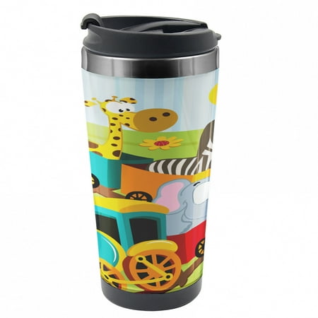 

Animal Travel Mug Baby Safari Wild Animals Steel Thermal Cup 16 oz by Ambesonne