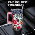 thumbnail image 5 of 40oz Tumbler with Handle and Straw Lid | Vacuum Insulated Leak Proof Tumbler | Stainless Steel Travel Mug Water Bottle Cup Keeps Cold & Hot | Red Flowers, 5 of 6