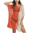 thumbnail image 2 of Cavosen Womens Swimsuit Cover up Crochet Woven Hollow Out Shirt Bikinis Swimsuit Cover Ups Short Sleeve V-Neck Sheer Woven Swimwear Kaftan Color Patchwork Bathing Suit Kimono, 2 of 5