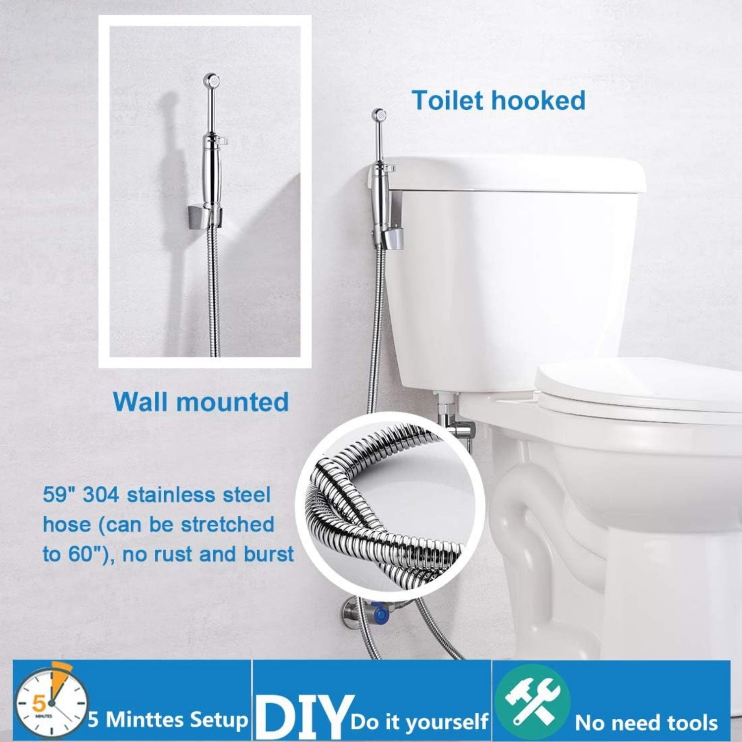 Handheld Bidet Sprayer for Toilet, All Metal Cloth Diaper Toilet Sprayer Bidet Attachment with Backflow Preventer, Adjustable Water Jet Spray, 7.2" Brass Hand Held Bidet Wand, Chrome