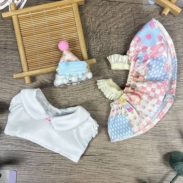 Conjunto de ropa para muñeca de 17 cm: gorro de cumpleaños + top + conjunto
